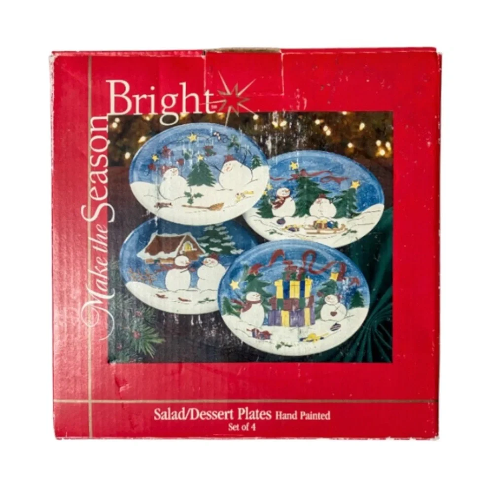 NIB Make the Season Bright Hand Painted 8” Salad/Dessert Plates - Picture 7 of 14